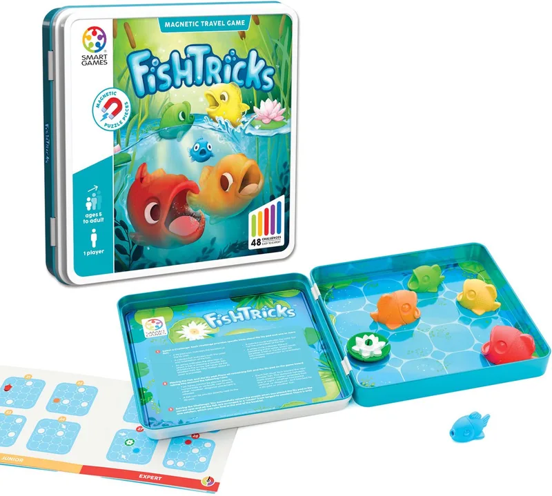 Fish Tricks - Magnetisch Denkspel & Reispuzzel - 48 Opdrachten met Vissen - Educatief Solospel voor Kinderen en Volwassenen - Vanaf 7 Jaar from SmartGames – box