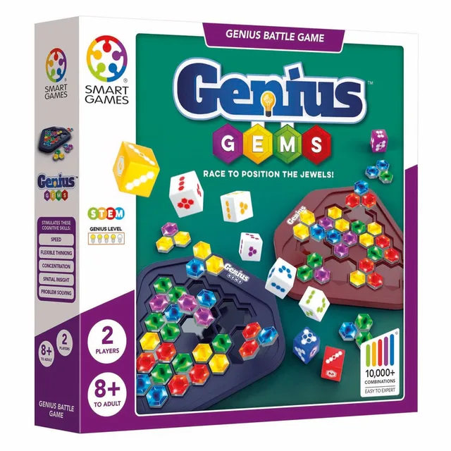 Genius Gems - Snel & Strategisch Denkspel - Meer dan 10.000 Oplossingen - Puzzelspel Voor 1 tot 2 Spelers - Vanaf 8 Jaar
