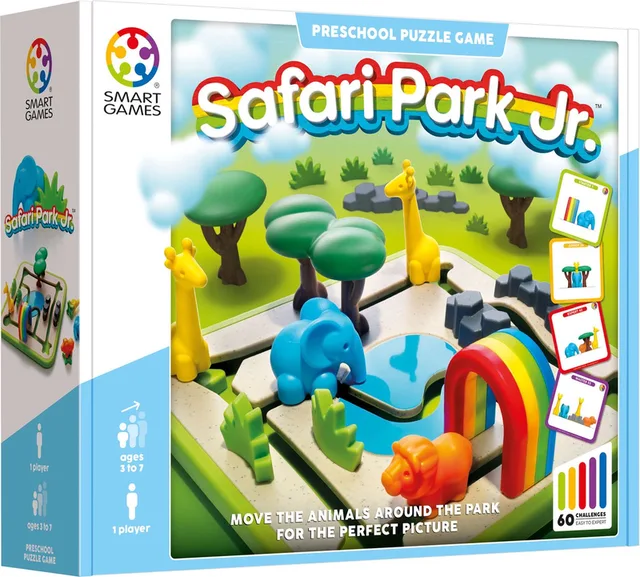 Safari Park Jr. - Logisch Denkspel & Vormenstoof - 60 Educatieve Puzzelopdrachten - Solospel voor Kleuters - Vanaf 3 Jaar