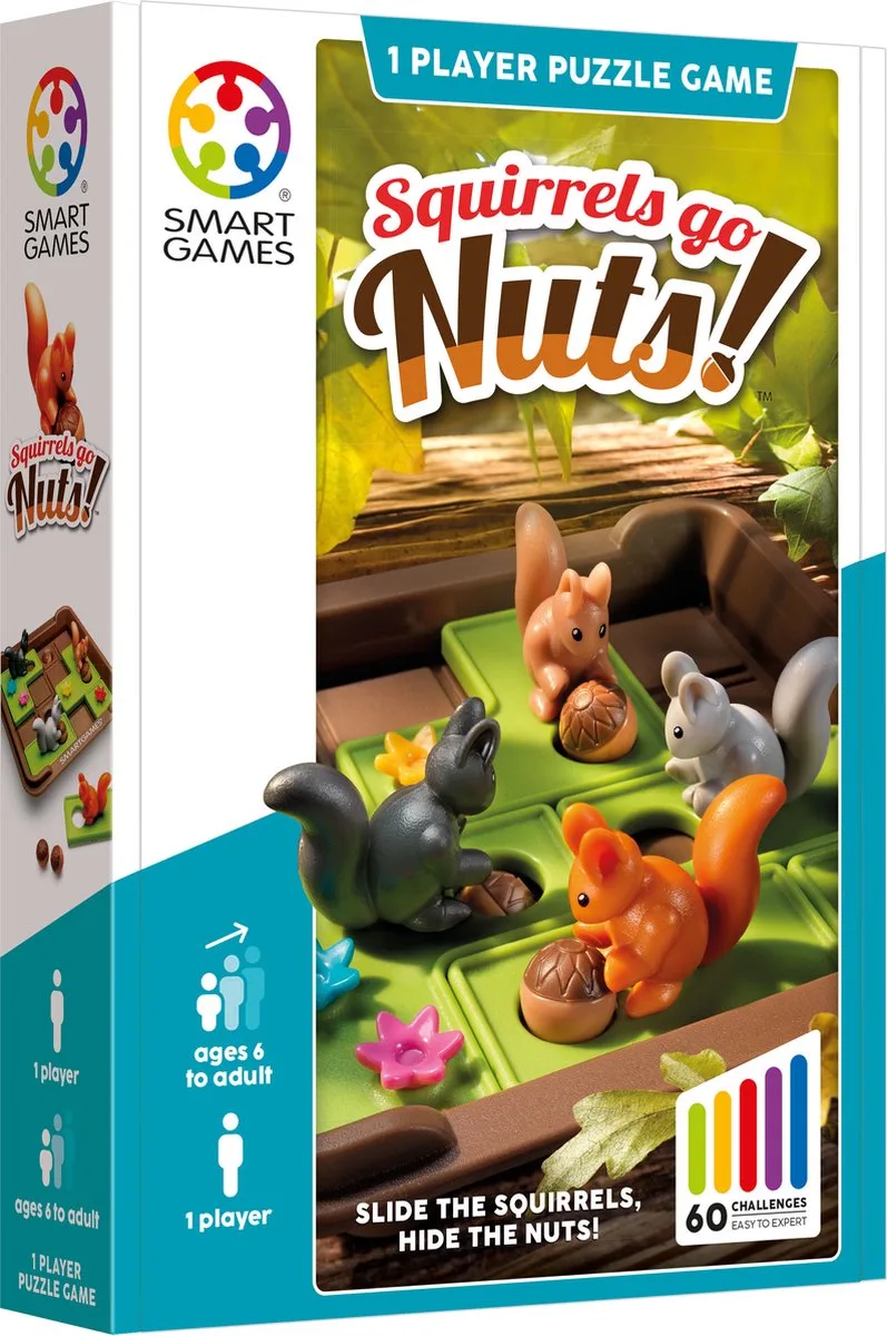 Squirrels Go Nuts! - Compacte Schuifpuzzel Denkspel - 60 Educatieve Eekhoorn Uitdagingen - Reisspel & Solospel - Vanaf 6 Jaar from SmartGames – box