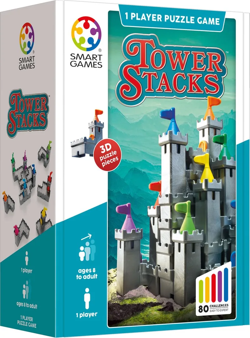 Tower Stacks - 3D Logisch Denkspel - 80 Opdrachten - Ruimtelijk inzicht - Solospel - Vanaf 7 Jaar van SmartGames – doos