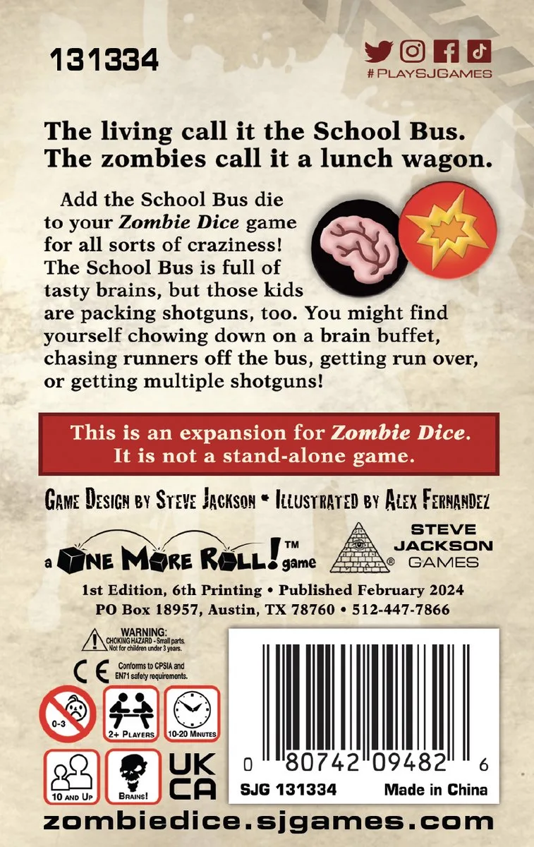 Zombie Dice 3 School Bus from Steve Jackson Games, Multicolor edition – box