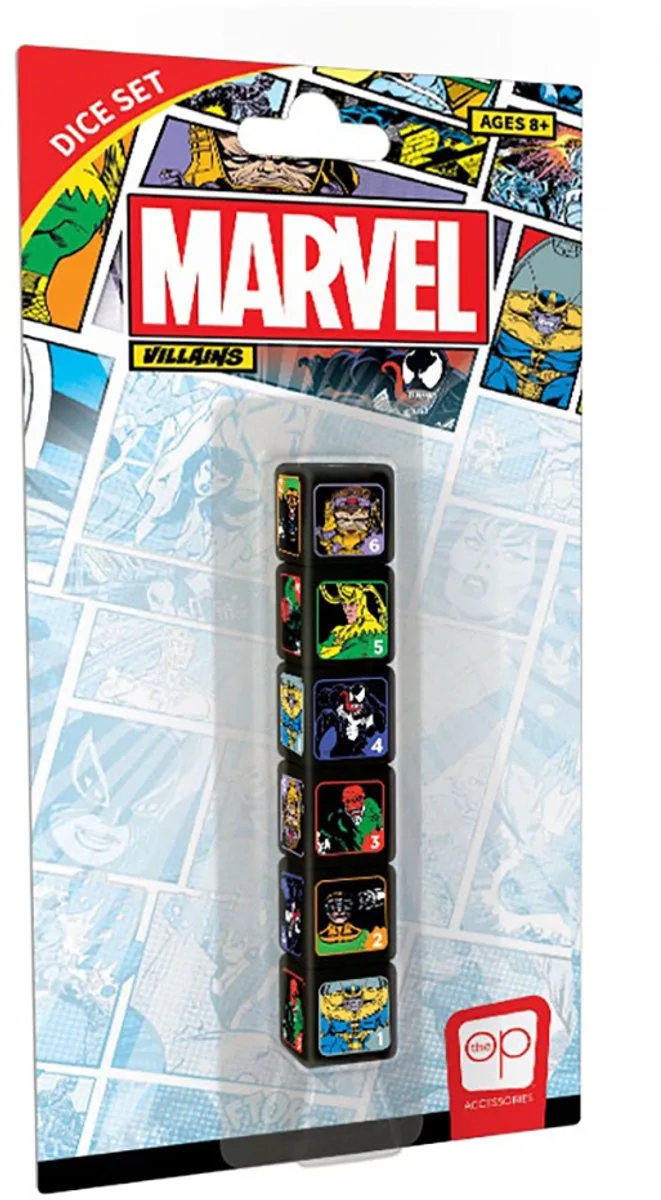 Marvel Villains Dice Set from The Op, Multicolor edition – box