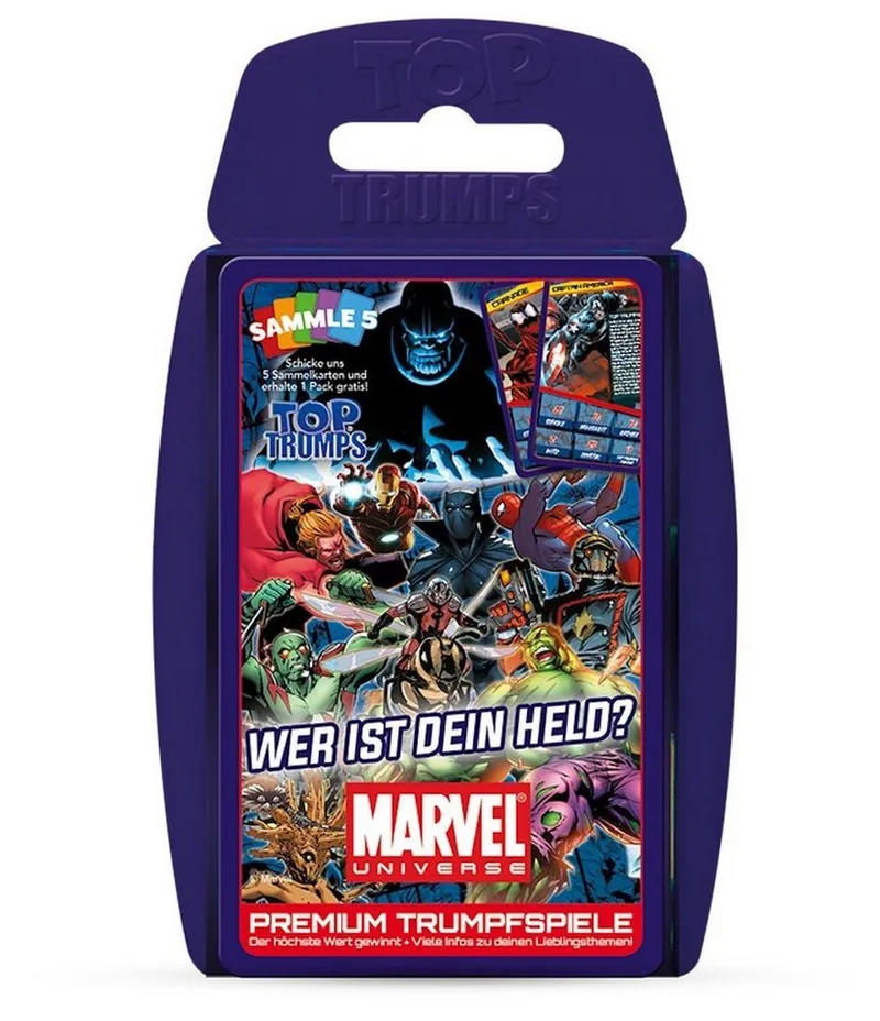 Spiel Top Trumps - Marvel Universe, Quartett van Winning Moves, editie Blau – doos