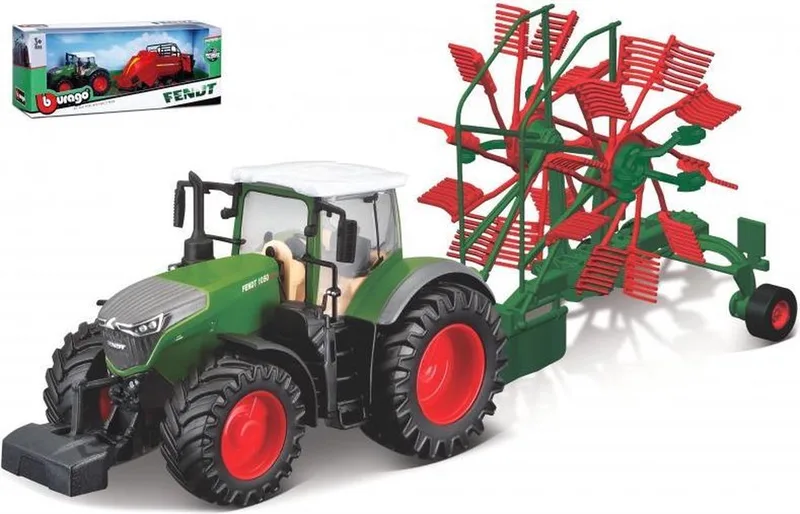 Fendt 1050 VARIO + WHIRL RAKE groen/rood schaalmodel 10 CM by Bburago in Groen – product photo
