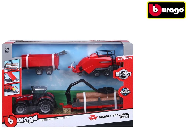 Massey Ferguson tractor speelgoed met 3 aanhangers frictie. by Bburago in Meerkleurig – product photo