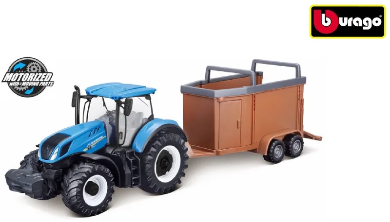 New Holland T7.315 TRACTOR + LIVESTOCK FORWARDER blauw/bruin schaalmodel 10 CM by Bburago in Blauw – product photo