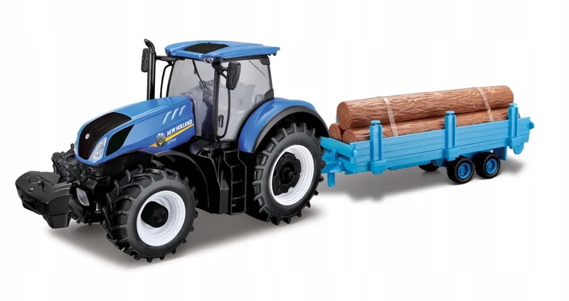 Tractor New Holland T7.315 met aanhanger 1:32 BBURAGO de Bburago en Blauw – photo du produit