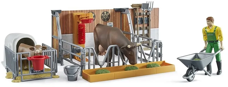 bworld Cow and calf barn with farmer, cow and calf – 62611 · 1:16 by Bruder – product photo