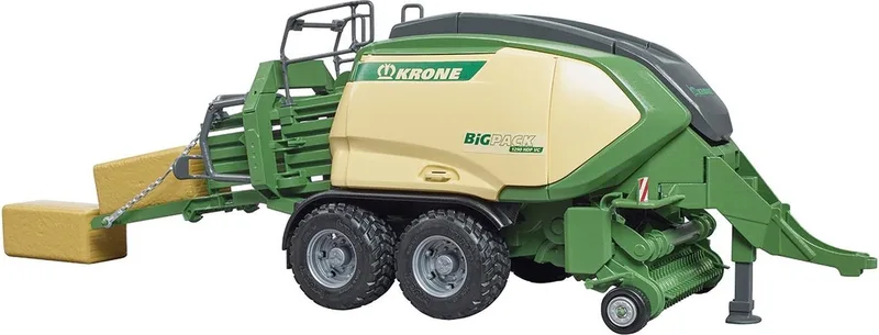Krone BiG Pack 1290HDP VC with 2 square bales of hay – 02033 · 1:16 by Bruder – product photo