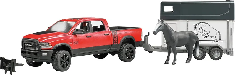 RAM 2500 Power Wagon met paardentrailer en paard – 02501 · 1:16 van Bruder – productfoto