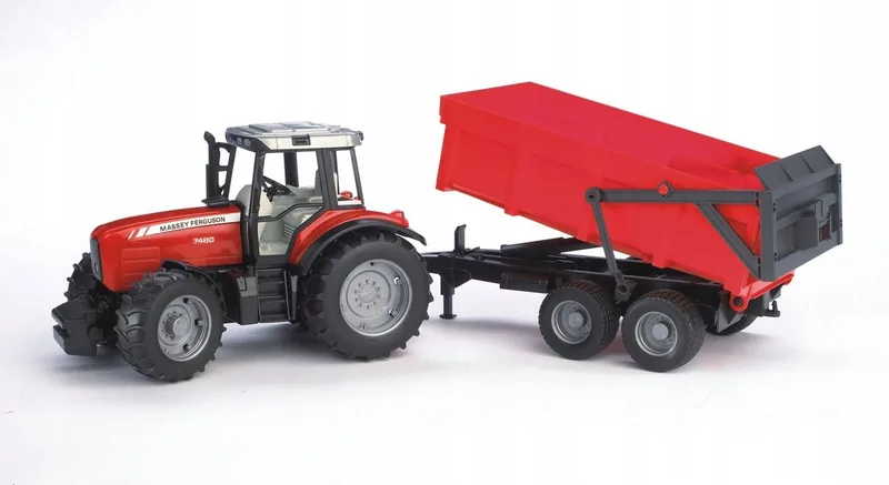 Massey Ferguson 7480 met Wannenkippanhänger – 02045 · 1:16 van Bruder – productfoto