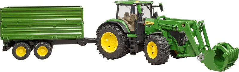 John Deere 7R 350 met voorlader en Tandemachstransportanhänger – 03155 · 1:16 van Bruder – productfoto