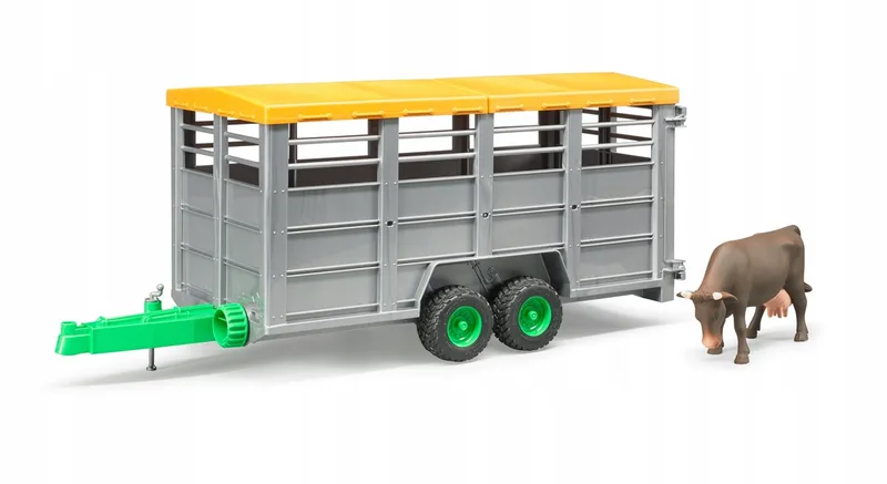 Viehtransportanhänger met 1 koe – 02227 · 1:16 van Bruder – productfoto