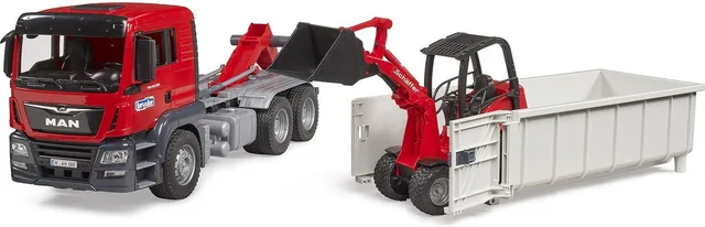 MAN TGS truck with roll-off container and Schäffer yard loader – 03767 · 1:16