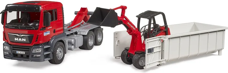 Camion MAN TGS avec benne amovible et chargeur Schäffer – 03767 · 1:16 de Bruder – photo du produit