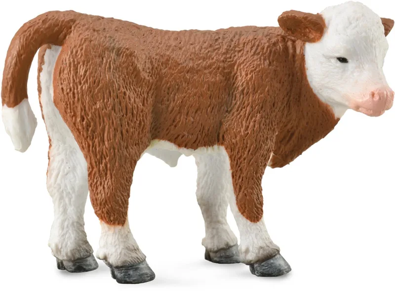 Boerderijdieren (S): HEREFORD KALF rechtopstaand 7x3.5x4.5cm van Collecta in Brown – productfoto