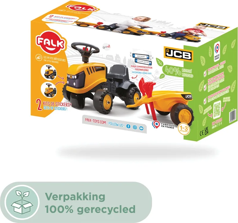 Jcb oranje tractor met aanhangwagen voor kinderen van 1-3 jaar - UNI by Falk in Geel – product photo