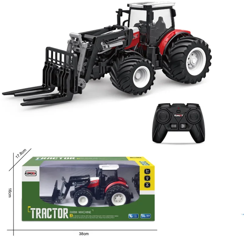 Bestuurbare Tractor – RC Tractor met Afstandsbediening – Inclusief Palletvork van Korody in Rood,Wit – productfoto