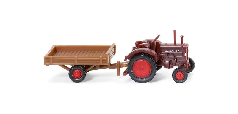 Hanomag R 16 met aanhanger weinrot/braun – 095302 · 1:160 van Wiking – productfoto