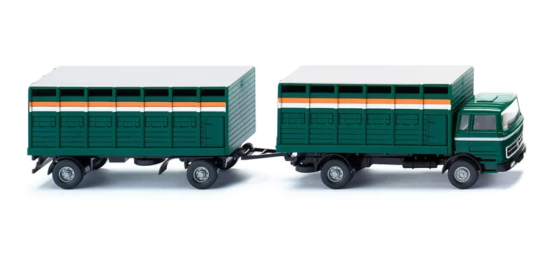 Viehtransporthängerzug (MB) - moosgrün – 056503 · 1:87 van Wiking – productfoto