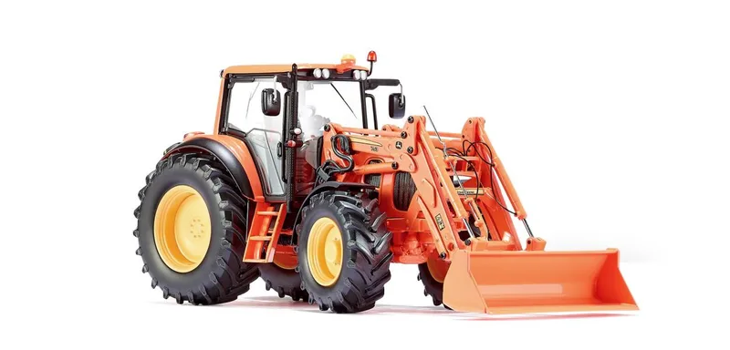 John Deere 7430 with front loader and front loader-Werkzeugen – 077342 · 1:32 by Wiking – product photo