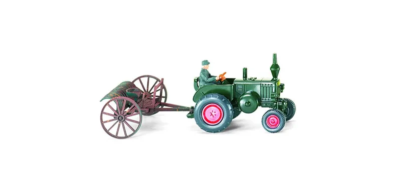 Schlepprechen with tractor Lanz Bulldog – 088902 · 1:87 by Wiking – product photo