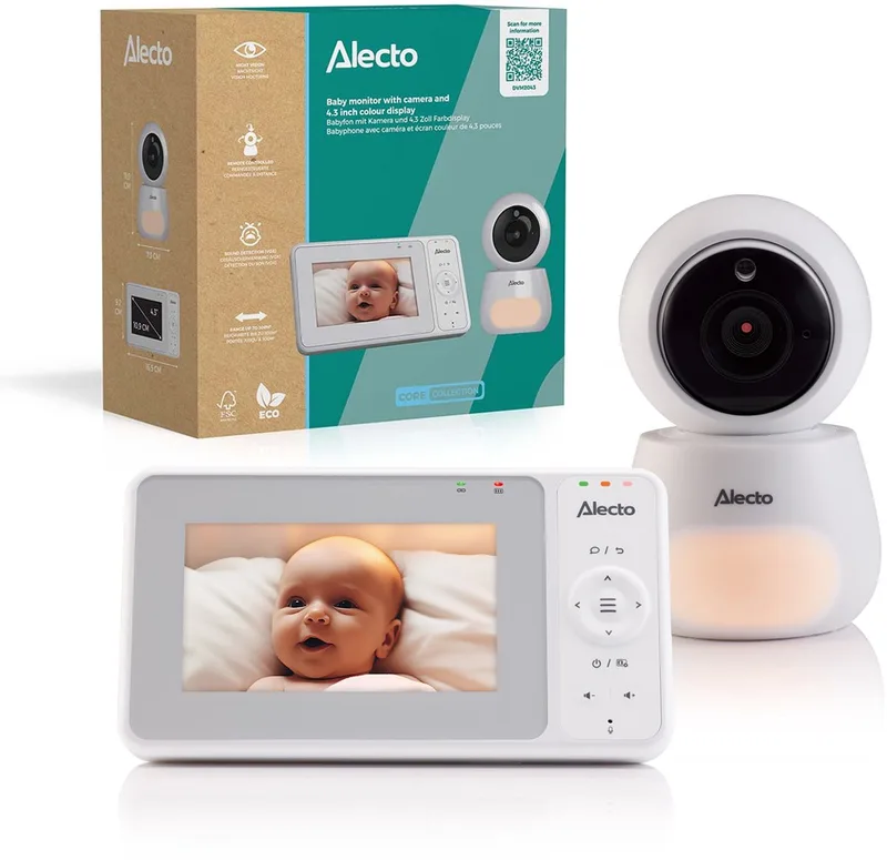 Babyfoon met Camera - DVM2043 - 4.3 inch Scherm - Op afstand bestuurbaar - Uitbreidbaar tot 4 camera's - Nachtlampje - Wit by Alecto in DVM2043 – Wit – product photo