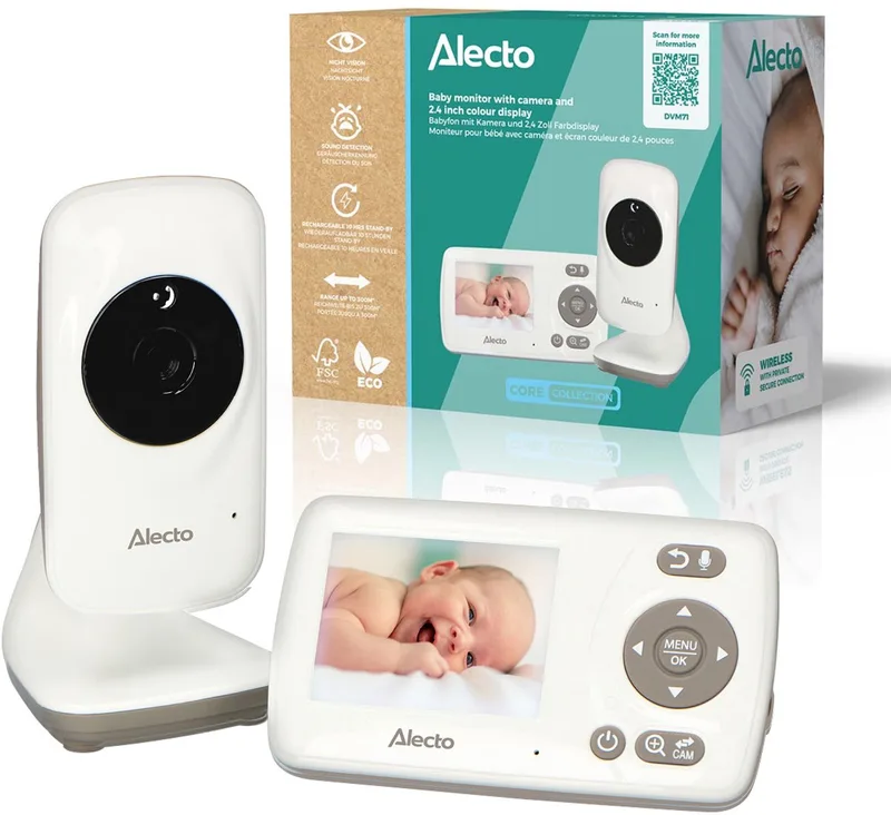 Babyfoon met Camera - DVM71 - Nieuwe versie - Nachtzicht - Energiebesparend en uitbreidbaar - Wit de Alecto en Wit – DVM71 – photo produit