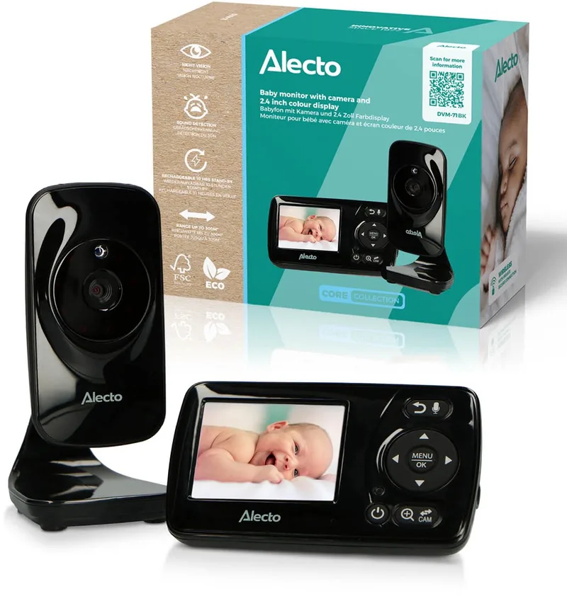 Babyfoon met Camera - DVM71BLACK - Nieuwe versie - Nachtzicht - Energiebesparend en uitbreidbaar - Zwart van Alecto in Zwart – DVM71 – productfoto