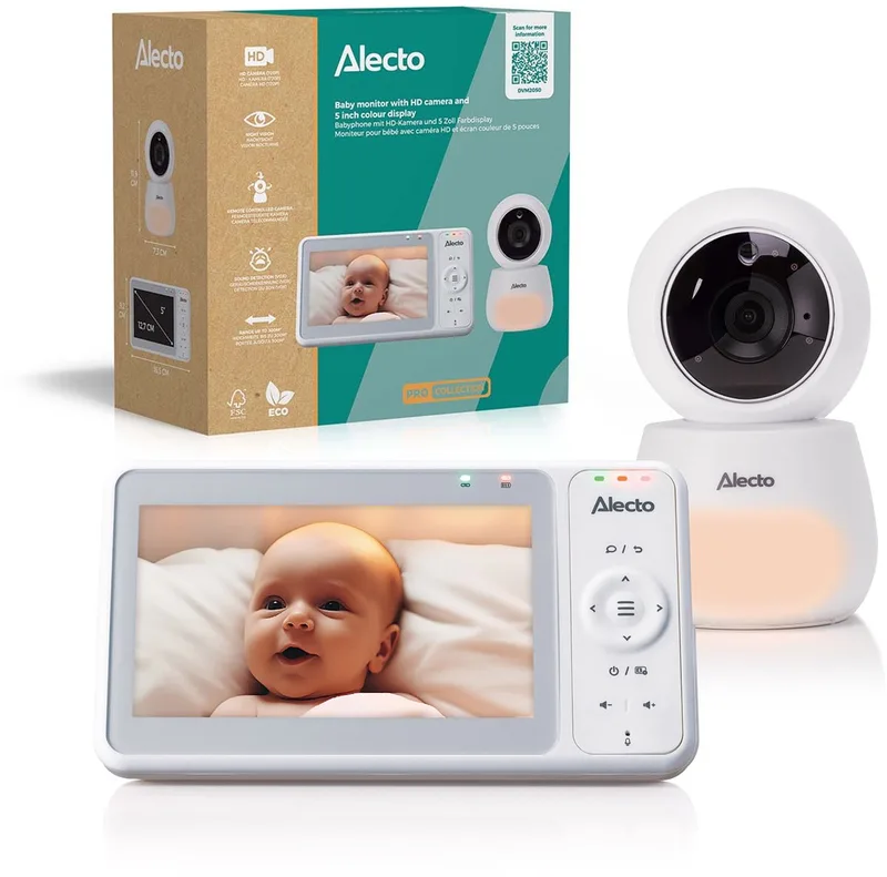 Babyfoon met Camera - Pro Collection - HD Camera - Groot 5 inch Scherm - Op afstand bestuurbaar - Uitbreidbaar tot 4 camera's - Nachtlampje - DVM2050 - Wit by Alecto in DVM2050 – Wit – product photo