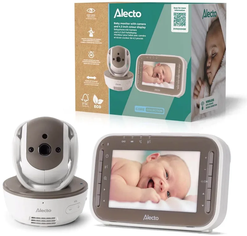 DVM200MBE - Babyfoon met camera en 4.3" kleurenscherm, Wit/Bruin van Alecto in Beige – productfoto