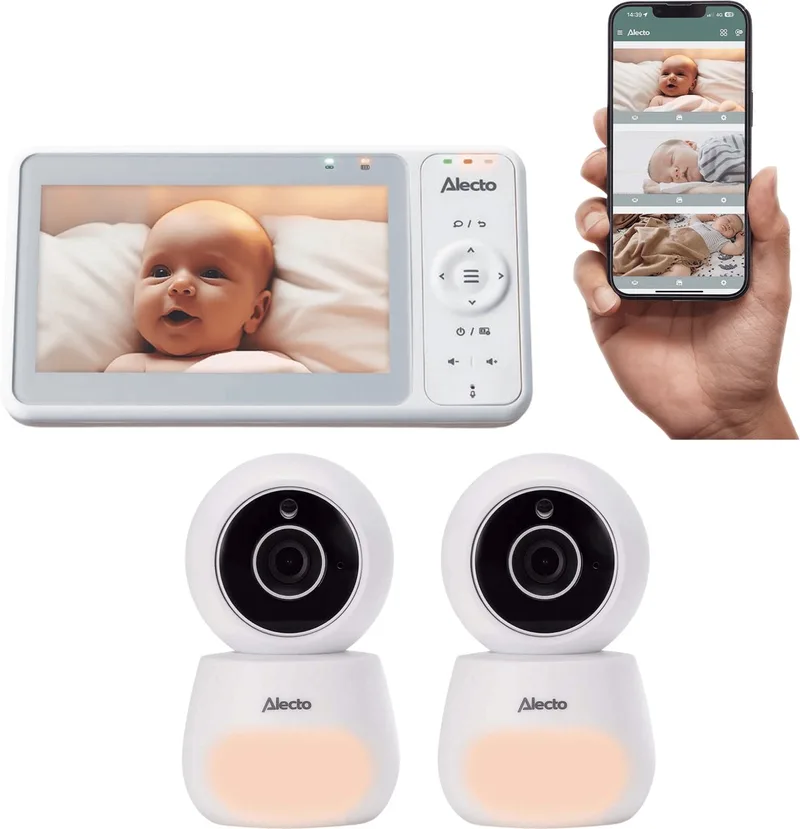 DVM2060 Wifi Babyfoon Bundel - Babyfoon set met 2 Camera’s - 5 Inch Scherm - Kijk mee via Scherm en App - Wit van Alecto in DVM2060 – Wit – productfoto