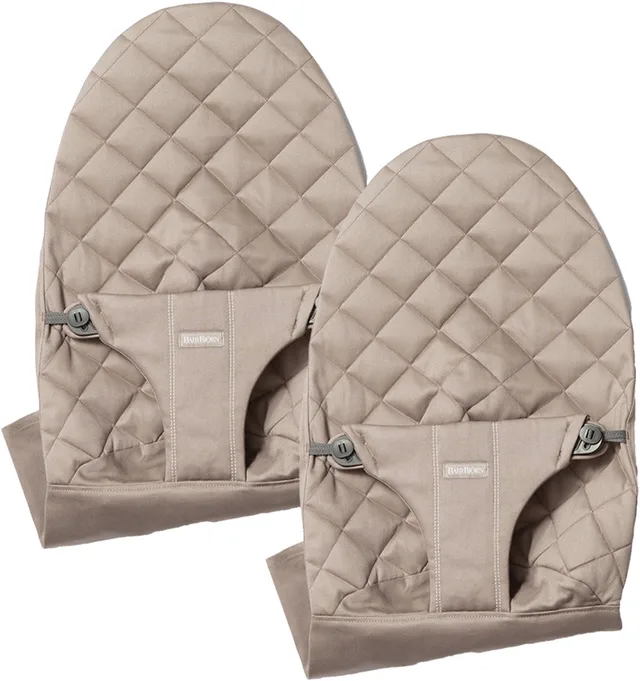 set van 2 Stoffen Zittingen voor BabyBjörn Wipstoel - Geweven klassieke quilt - Zandgrijs