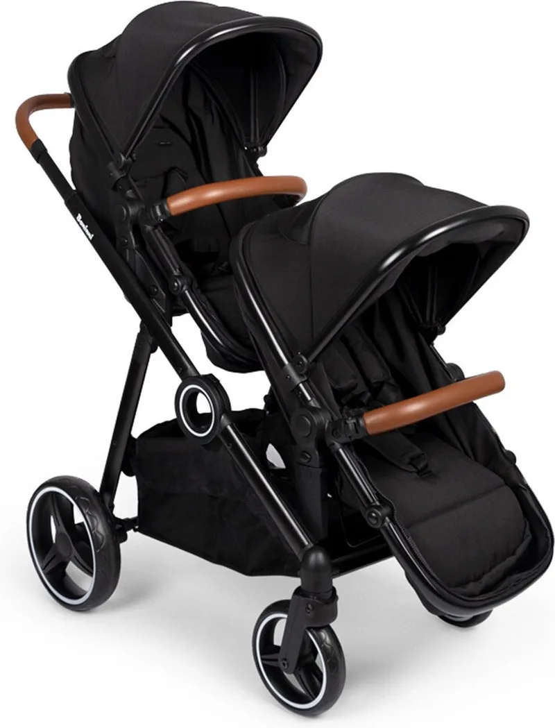 Luiz - Tweeling Kinderwagen - Duo Buggy - incl. 2 omvormbare zitjes & reiswiegjes - Geschikt voor 1 of 2 kindjes vanaf geboorte tot 22kg by Baninni in Zwart – product photo