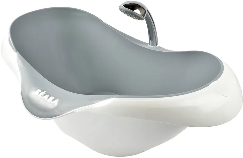 Camele'O Bad - Compact 29L Babybad met Afvoerplug - Ergonomisch & Antislip - Met Douchekop Steun - Vanaf 0 Maanden - Gemaakt in Frankrijk - Lichtgrijs de Béaba en Grijs – photo produit