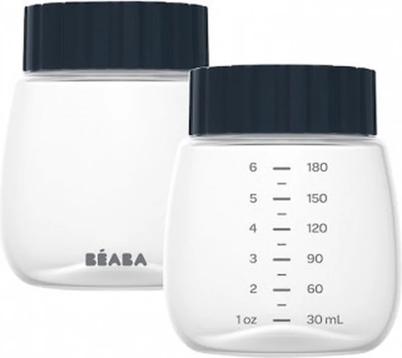 Melkflesjes voor Borstkolf - Set van 2 x 180 ml om Moedermelk te Bewaren en In te Vriezen - Past op de Elektrische Kolven Simple en Double - Luchtdichte Doppen en Duidelijke Maatverdeling - Vaatwasbestendig - BPA-vrij van Béaba in Zwart – productfoto