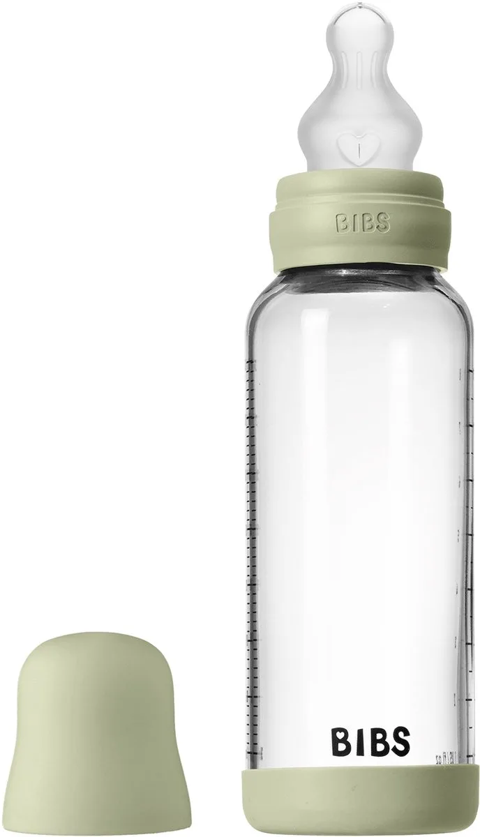 Fles - Medium Flow - 240 ml - Silicone/Glas - Sage van BIBS in Groen – productfoto