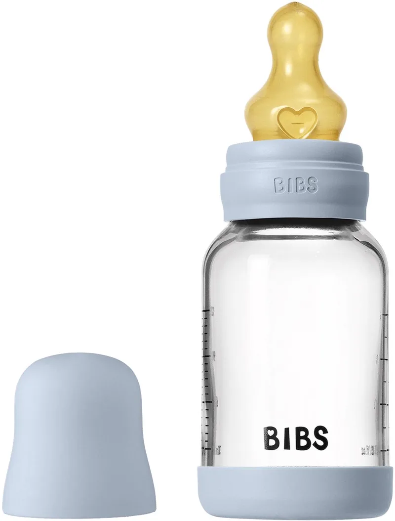Fles - Slow Flow - 120 ml - Glas/Latex - Baby Blue by BIBS in Blauw – product photo