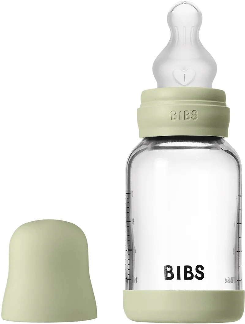 Fles - Slow Flow - 120 ml - Silicone/Glas - Sage by BIBS in Groen – product photo