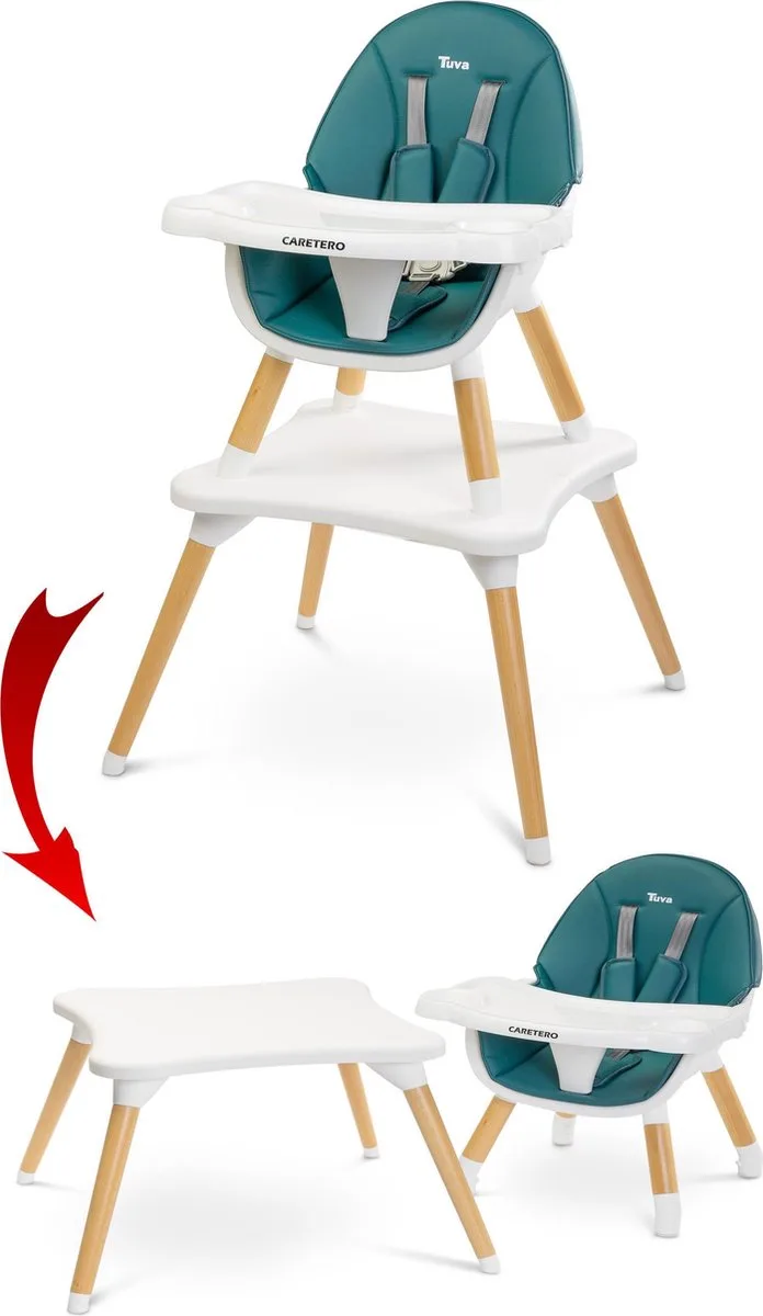 Caratero Tuva Houten kinderstoel - 2 in 1 - kinderstoeltje- eetstoel - voedingsstoel - Donker Groen de Caretero en Dark Green – photo produit