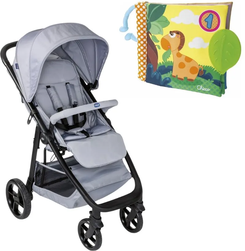 bundel - Buggy Multiride - Light Grey & Babyboekje Junior 19 X 19 Cm Polyester Geel/groen van Chicco in Met boekje giraffe – productfoto
