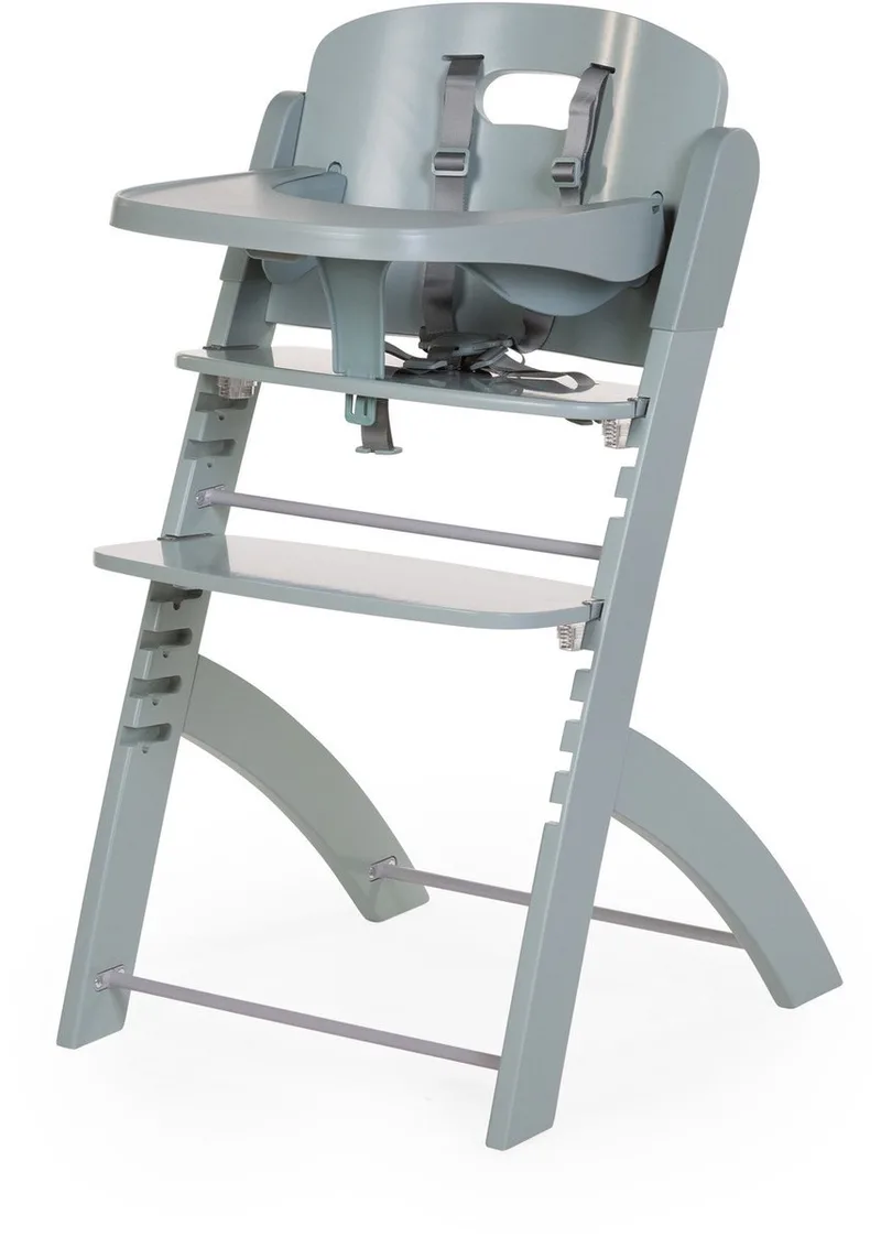 Evosit Meegroeistoel - Evolutieve Kinderstoel vanaf 6 Maanden tot 85 kg - Kliksysteem om Zitting en Voetsteun te Verstellen - Inclusief Harnas, Bumper en Eettablet - Frame in Beuk zonder Zichtbare Schroeven by Childhome in Munt – product photo