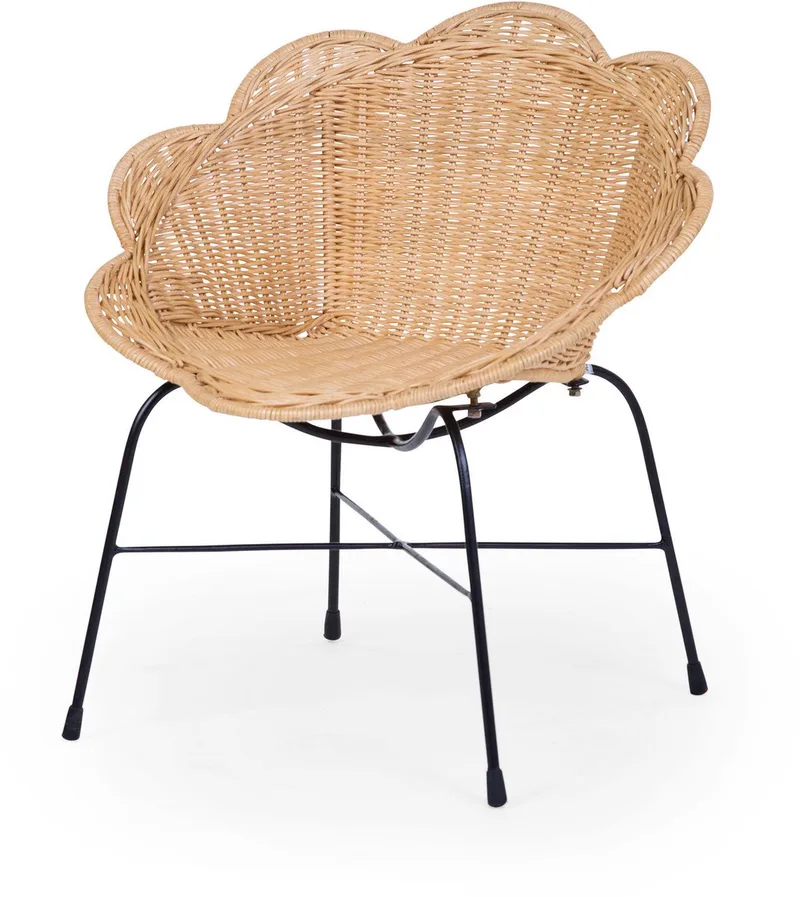 Flower Kinderstoel in Rotan - Vintage Zitje met Bloemvorm in Jaren 70-Stijl - Natuurlijk Vlechtwerk op een Stalen Onderstel - Lichtgewicht en Vlot te Verplaatsen - Vanaf 2 Jaar tot 25 kg - 51 x 45 x 55 cm van Childhome in Beige – productfoto