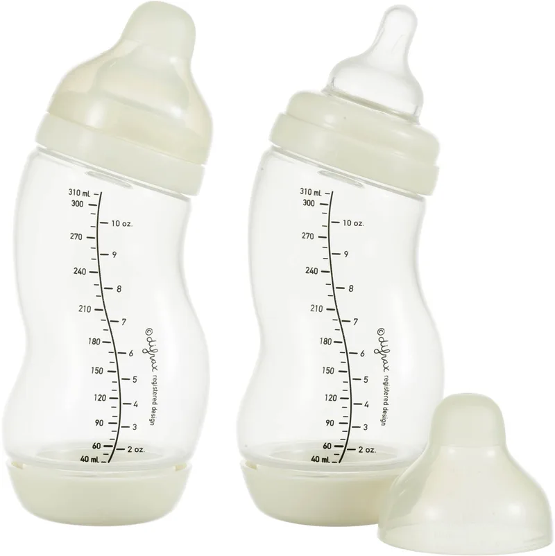 Babyfles Breed - 310 ml - Wit - 2 Stuks - S-fles - Anti Koliek by Difrax in Crème. – product photo
