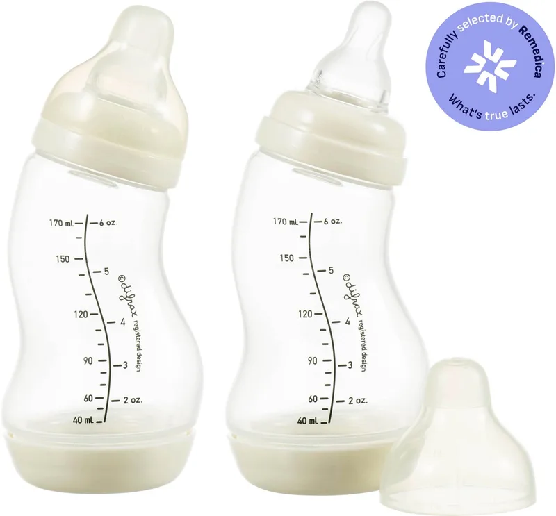 Babyfles Natural - 170 ml - Wit - 2 Stuks - S-fles - Anti Koliek by Difrax in Crème – product photo