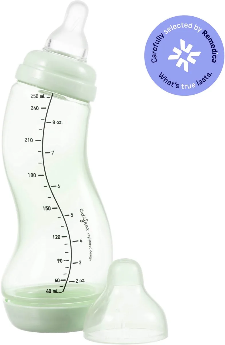 Babyfles Natural - 250 ml - 1 Stuk - S-fles - Anti Koliek by Difrax in Lichtgroen – product photo
