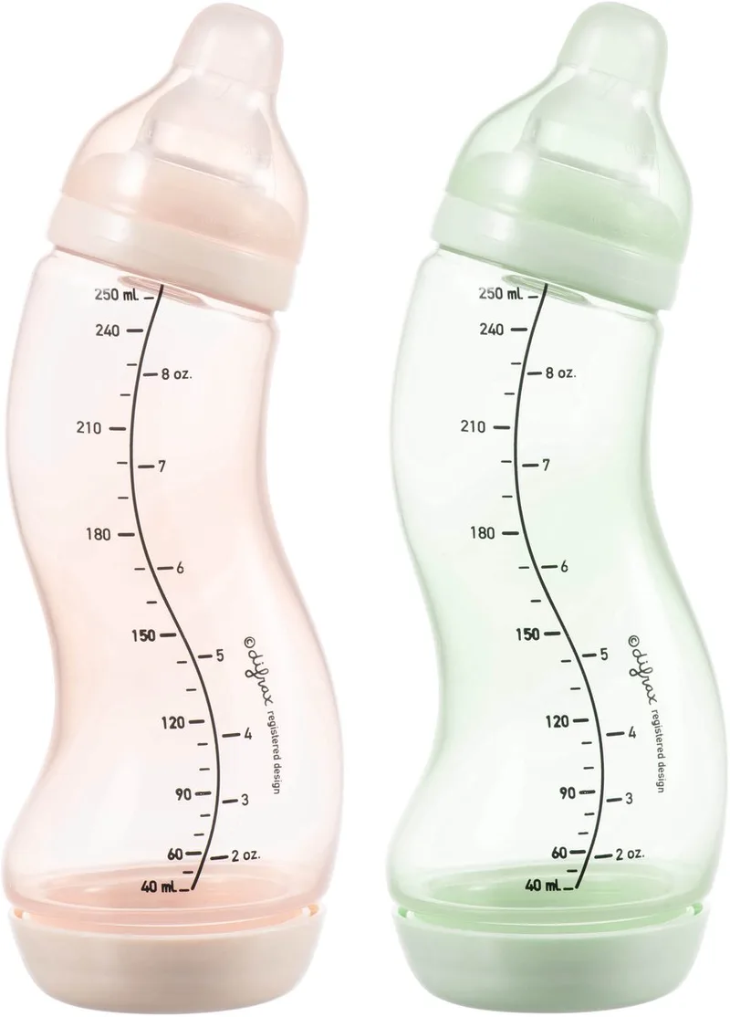 Babyfles Natural - 250 ml - 2 Stuks - S-fles - Anti Koliek by Difrax in Roze/Lichtgroen – product photo