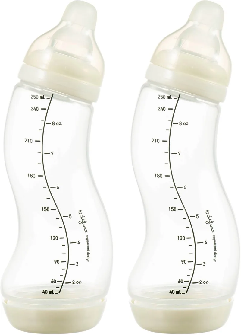 Babyfles Natural - 250 ml - Crème - 2 Stuks - S-fles - Anti Koliek van Difrax in Creme1 – productfoto