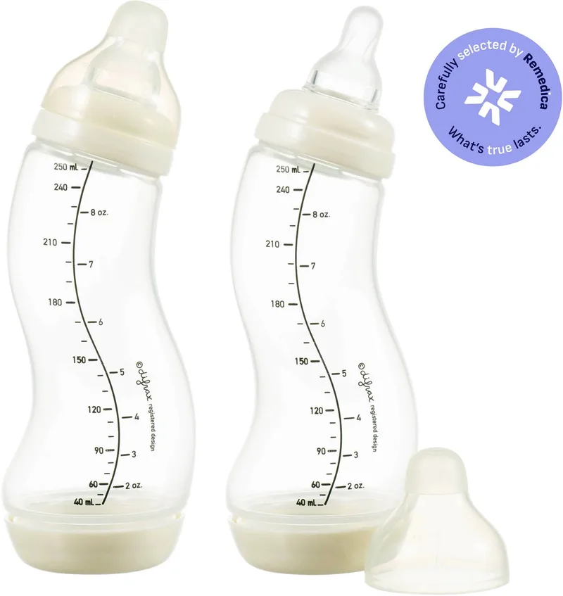 Babyfles Natural - 250 ml - Wit - 2 Stuks - S-fles - Anti Koliek van Difrax in Crème – productfoto